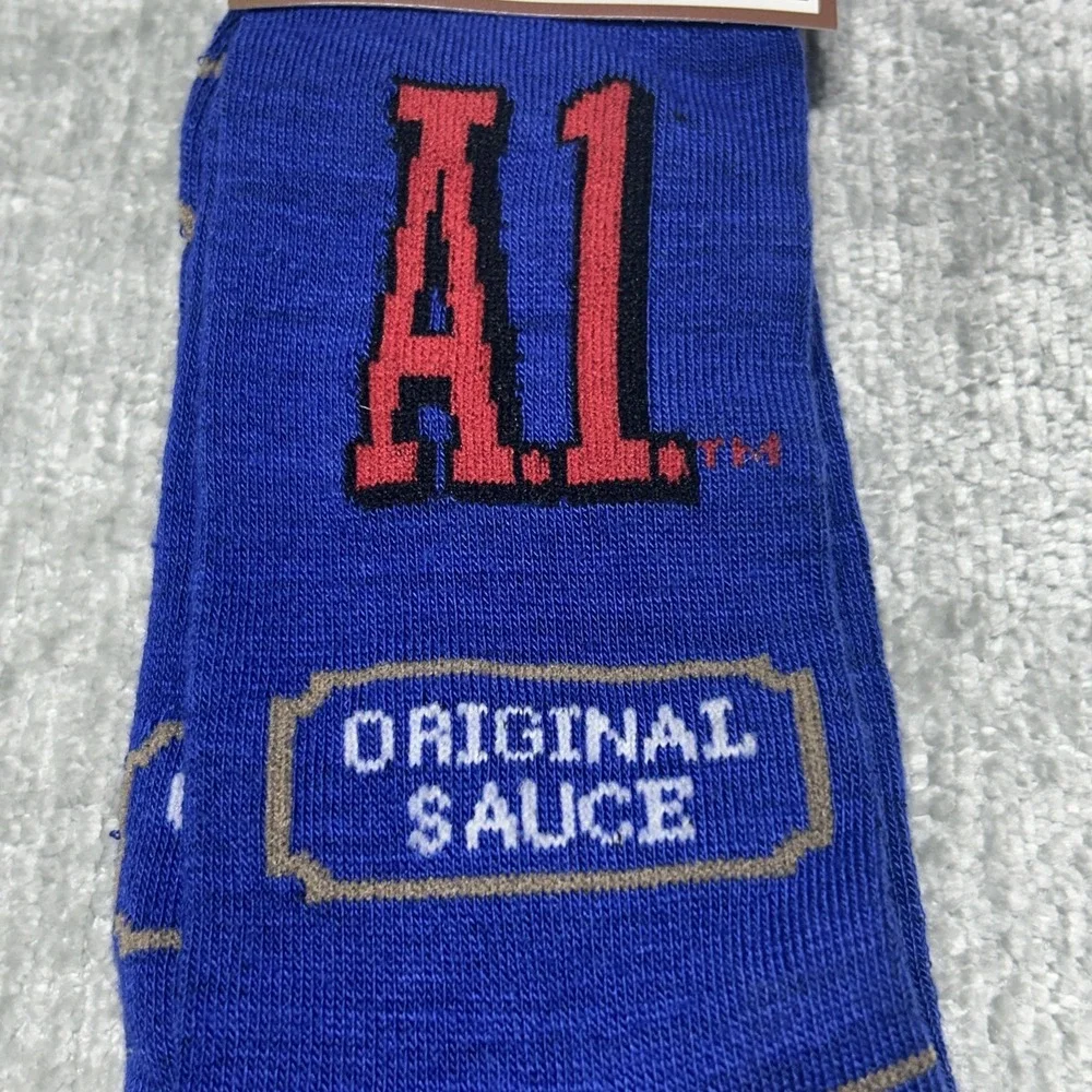 A1 STEAK SAUCE Mens Crew Socks 1 Pair Size 6-12 Blue New